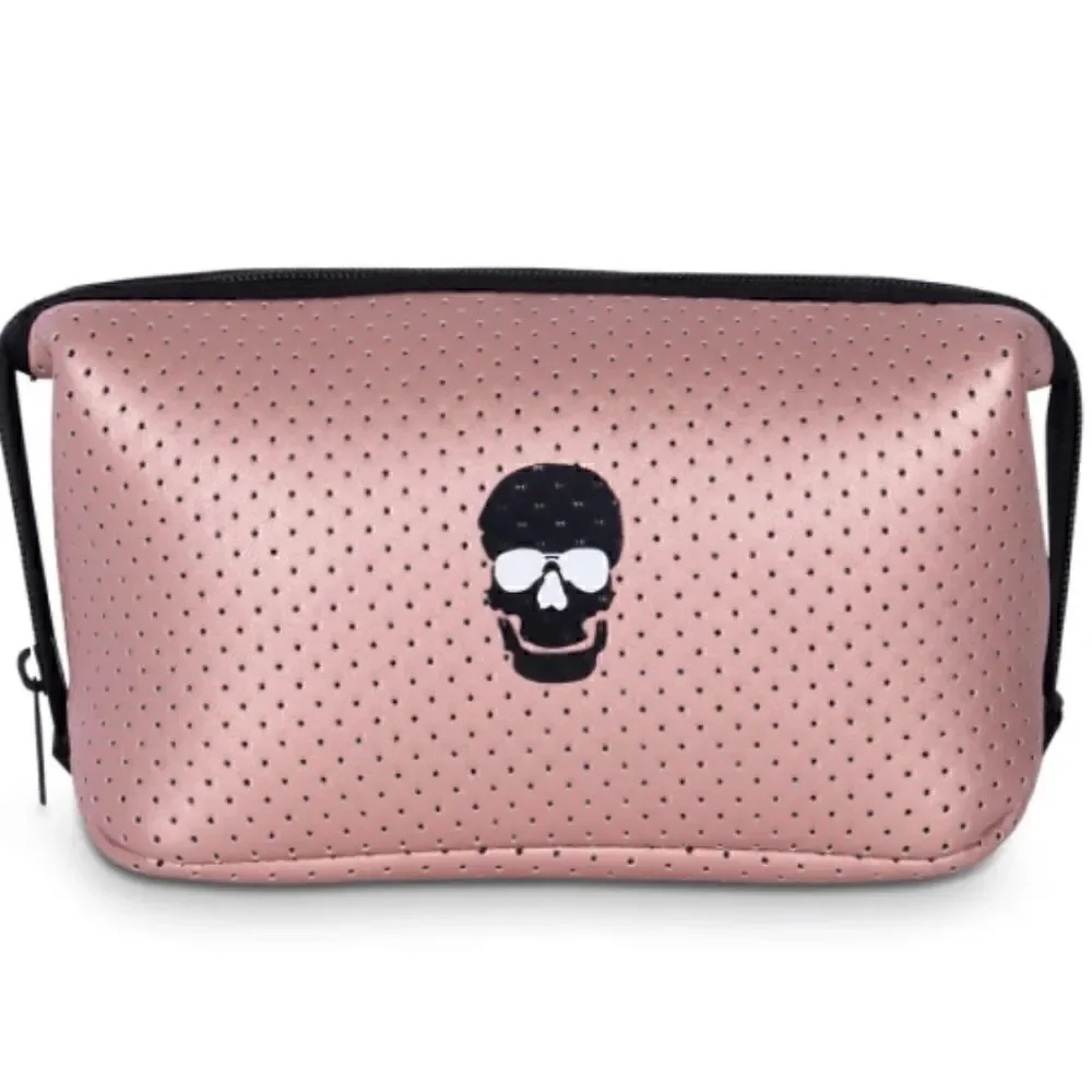Rose Gold with Skull Neoprene Coated Cosmetic Case - NEW